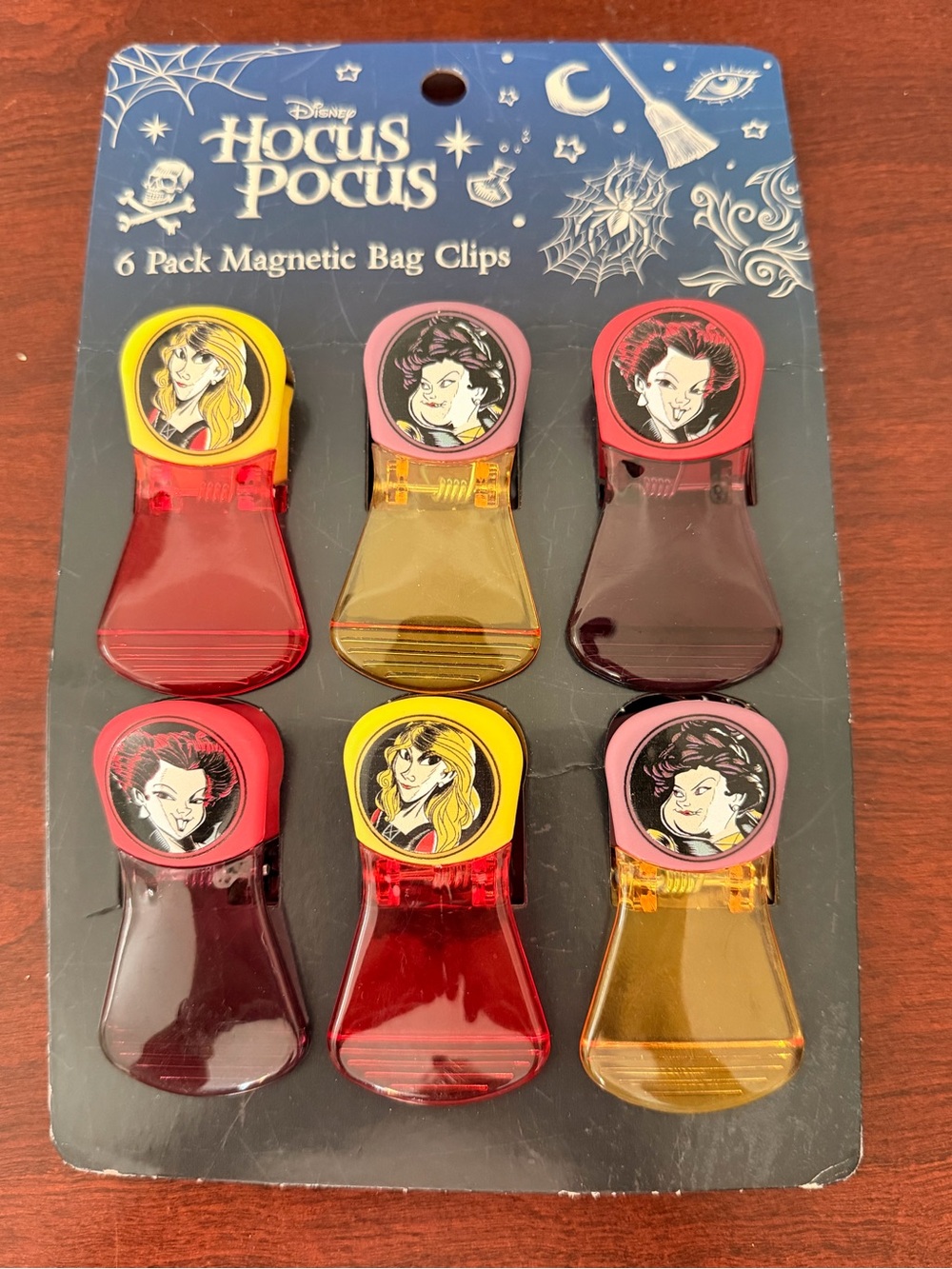 Disney Hocus Pocus Magnetic Bag Clips - Red, Yellow, Pink (6-Pack)